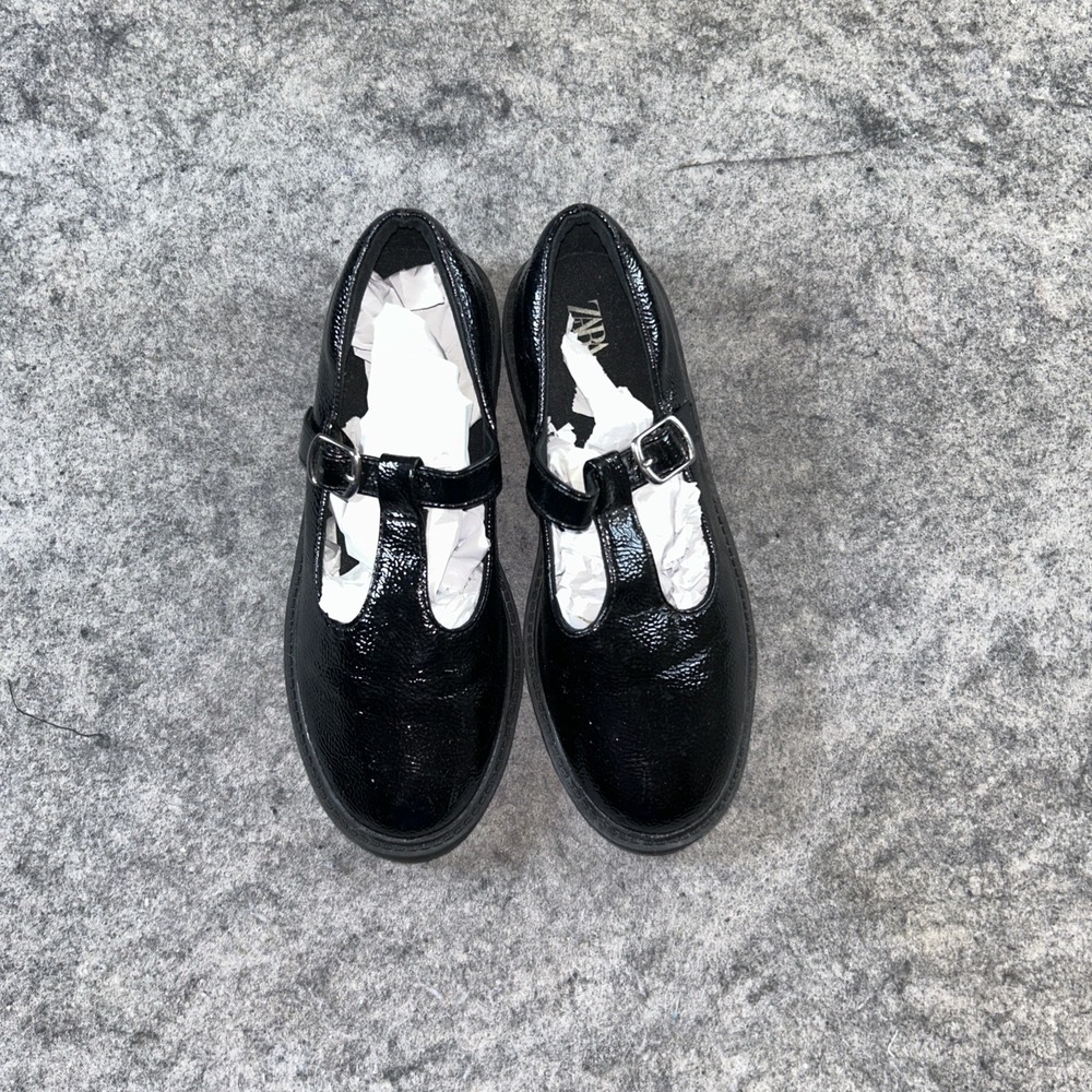 Zara Girl Shoes Size 36/4 Faux Leather‎ Mary Jane Studded Log Sole Y2K
